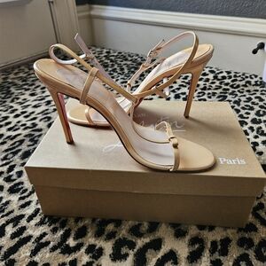 Christian Louboutin Nude Strappy Bow Heels SZ 39 1/2